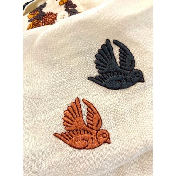 Tory Burch Embroidered Beach Shirt Top Sz XS/Extra Small in Ivory Multi NWT - Picture 6 of 8